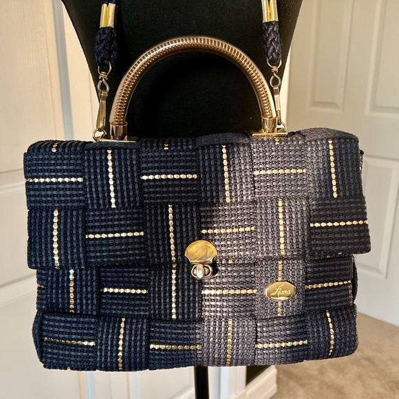Fiona Navy and Gold Woven Straw Purse - Picture 3 of 8